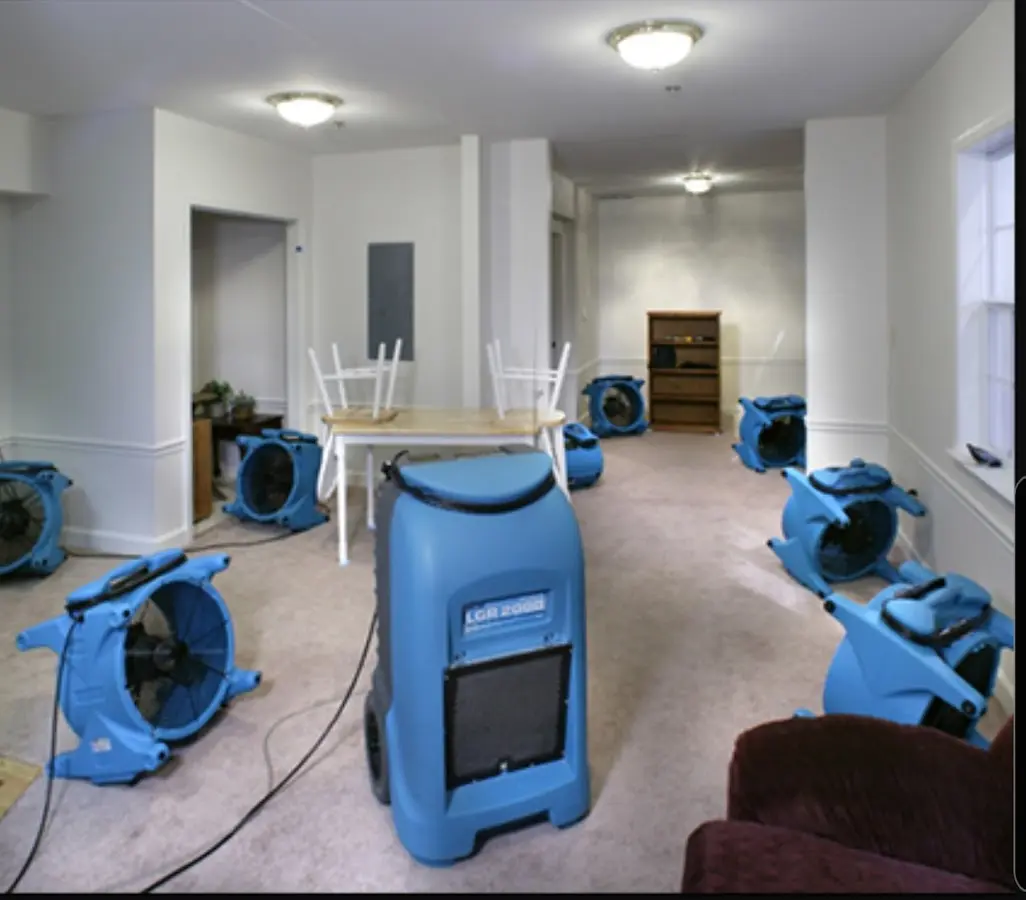 Air movers and dehumidifier setup for Water Extraction & Removal in Marvin